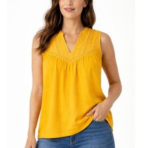 J. Crew Yellow Eyelet Sleeveless Top Cotton Size M Boho Blouse